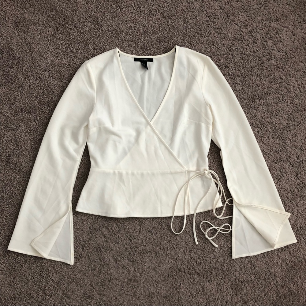 Forever 21 White Wrap Blouse with Tie